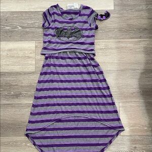 Chic Striped Kids Dress with Bat Design